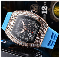 Baguette Diamond RM010, RM Style Watch, Rubber Strap Stainless Steel Case, Skeleton Movement