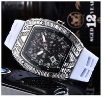 Baguette Diamond RM010, RM Style Watch, Rubber Strap Stainless Steel Case, Skeleton Movement