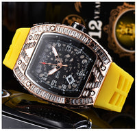 Baguette Diamond RM010, RM Style Watch, Rubber Strap Stainless Steel Case, Skeleton Movement