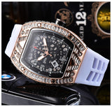 Baguette Diamond RM010, RM Style Watch, Rubber Strap Stainless Steel Case, Skeleton Movement