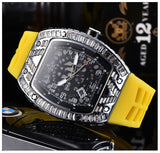 Baguette Diamond RM010, RM Style Watch, Rubber Strap Stainless Steel Case, Skeleton Movement