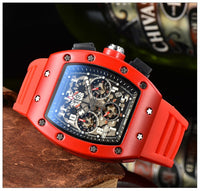 Skeleton Chrono RM011 Style Sports Watch, Rubber Strap & Steel Case, Quartz Movement