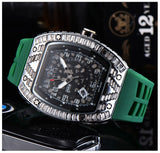 Baguette Diamond RM010, RM Style Watch, Rubber Strap Stainless Steel Case, Skeleton Movement