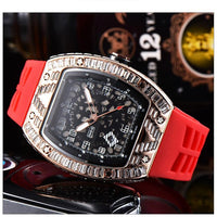 Baguette Diamond RM010, RM Style Watch, Rubber Strap Stainless Steel Case, Skeleton Movement