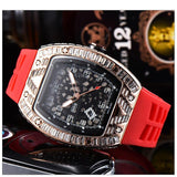 Baguette Diamond RM010, RM Style Watch, Rubber Strap Stainless Steel Case, Skeleton Movement