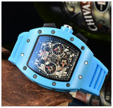 Skeleton Chrono RM011 Style Sports Watch, Rubber Strap & Steel Case, Quartz Movement