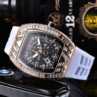 Baguette Diamond RM010, RM Style Watch, Rubber Strap Stainless Steel Case, Skeleton Movement