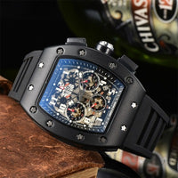 Skeleton Chrono RM011 Style Sports Watch, Rubber Strap & Steel Case, Quartz Movement