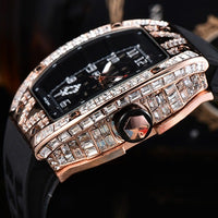 Baguette Diamond RM010, RM Style Watch, Rubber Strap Stainless Steel Case, Skeleton Movement