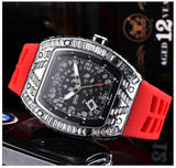 Baguette Diamond RM010, RM Style Watch, Rubber Strap Stainless Steel Case, Skeleton Movement