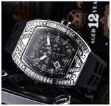 Baguette Diamond RM010, RM Style Watch, Rubber Strap Stainless Steel Case, Skeleton Movement