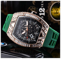 Baguette Diamond RM010, RM Style Watch, Rubber Strap Stainless Steel Case, Skeleton Movement