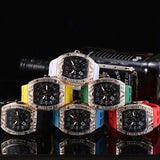 Baguette Diamond RM010, RM Style Watch, Rubber Strap Stainless Steel Case, Skeleton Movement