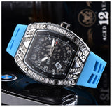 Baguette Diamond RM010, RM Style Watch, Rubber Strap Stainless Steel Case, Skeleton Movement