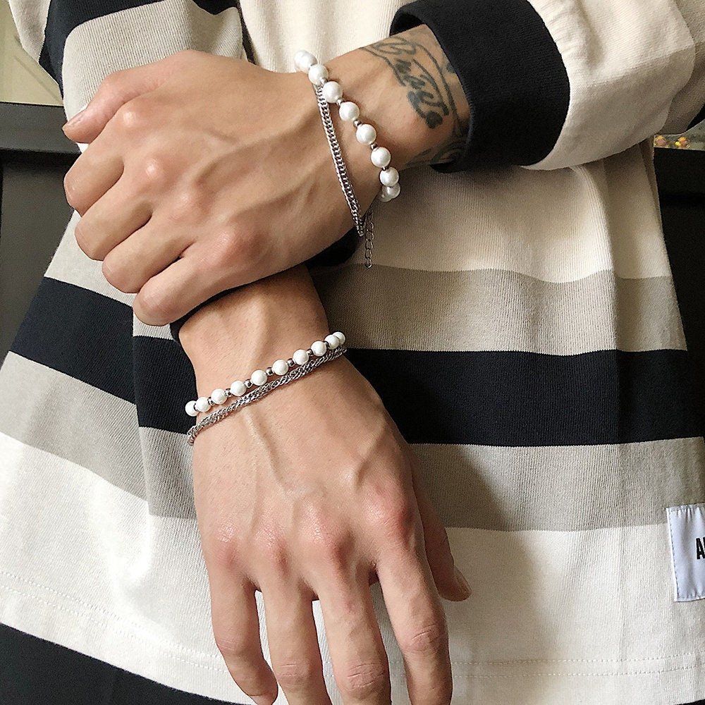 ●DOFFJASON● Crumble Chain Pearl Bracelet DJ24SSEBR001SLV 8-8.25mm Shell Pearl Dragon Bracelet in Sterling Silver with